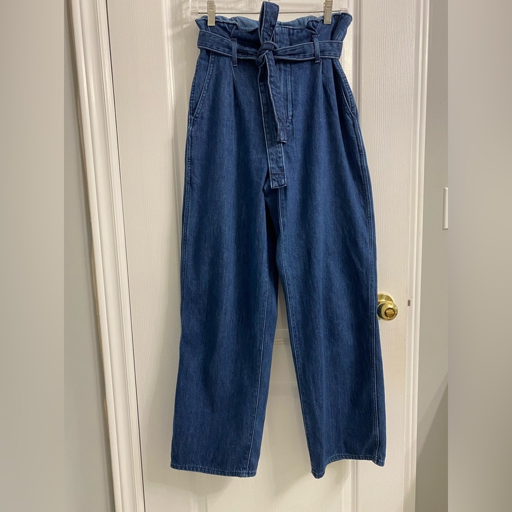 Aritzia Wilfred Free Paperbag Belted Wide Leg High Rise Jeans Size 4 - Picture 2 of 9